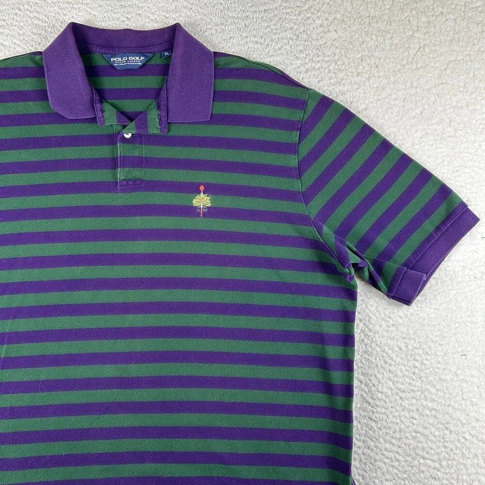 Polo Golf Ralph Lauren Shirt Mens XL Green Purple Striped Pima Cotton Peru Logo